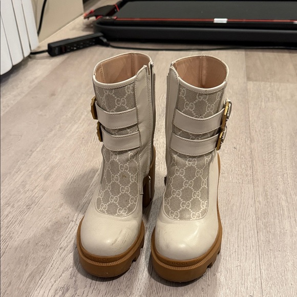 Gucci Women's Beige Monogram Ankle Boots